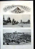 Old Antique Print Cairo Nile Citadel Tombs Khalifs Mosque El Azhar 1901 20th