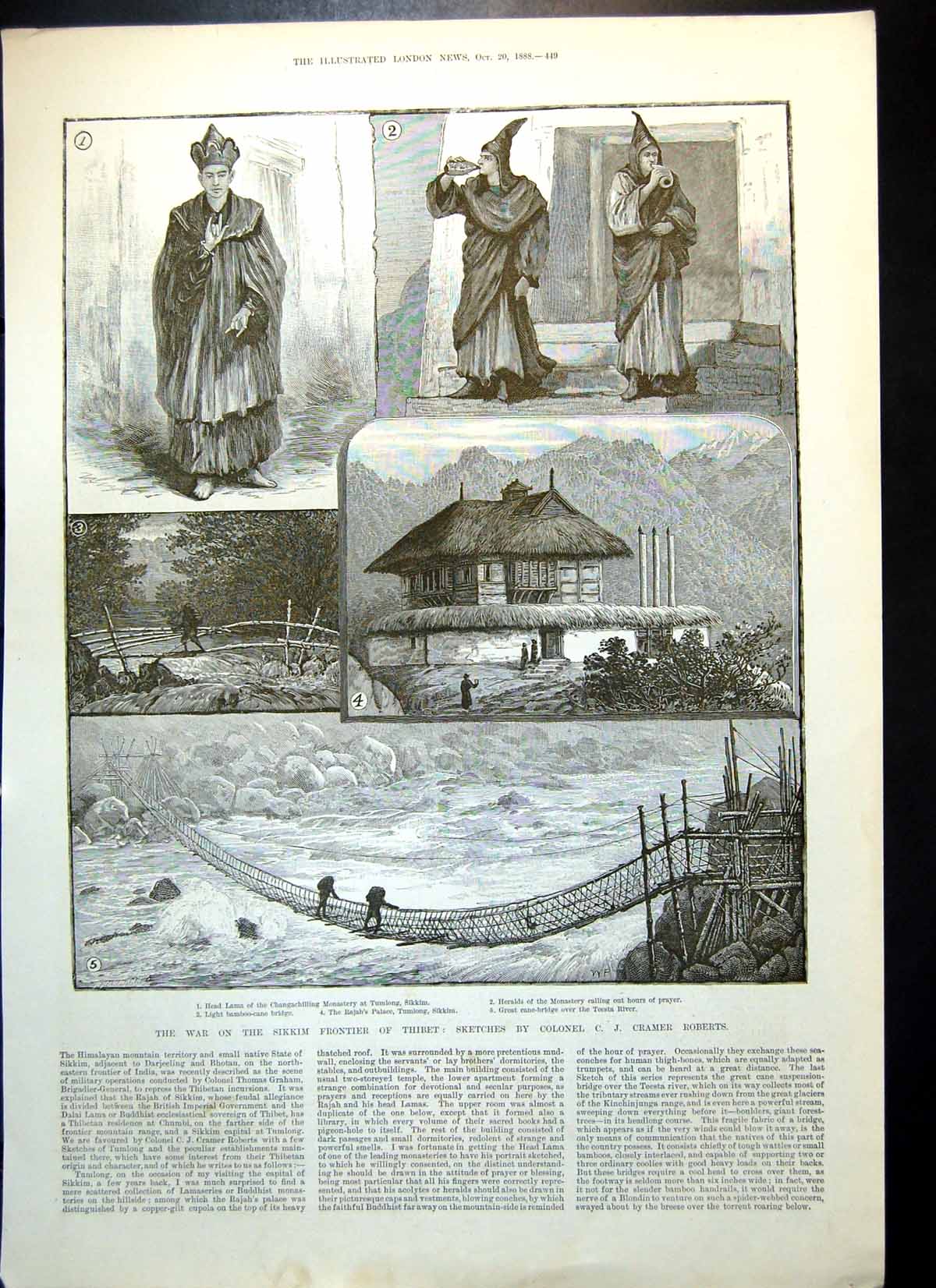 Antique Old Print War Sikkim Frontier Thibet Lord Mayor London Brussels 1888