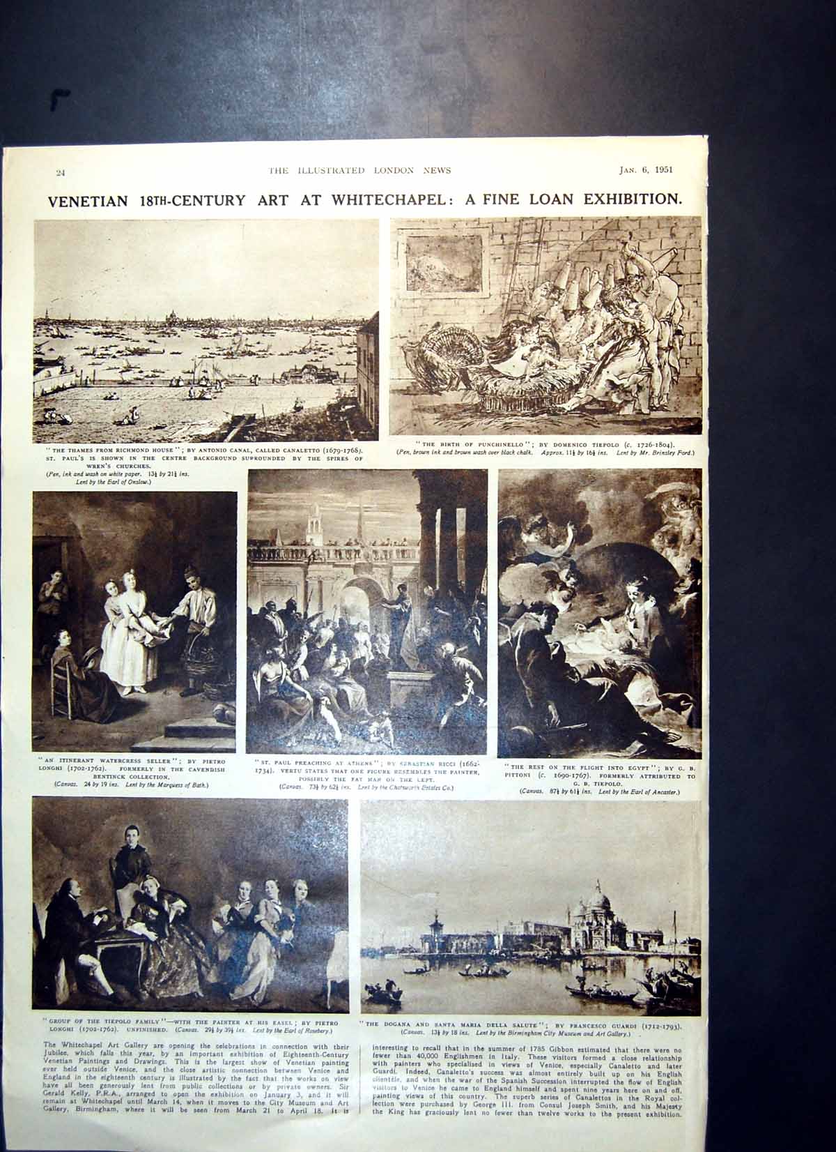 Antique Old Print Venetian Art Whitechapel Heligoland Coronation Stone 1951