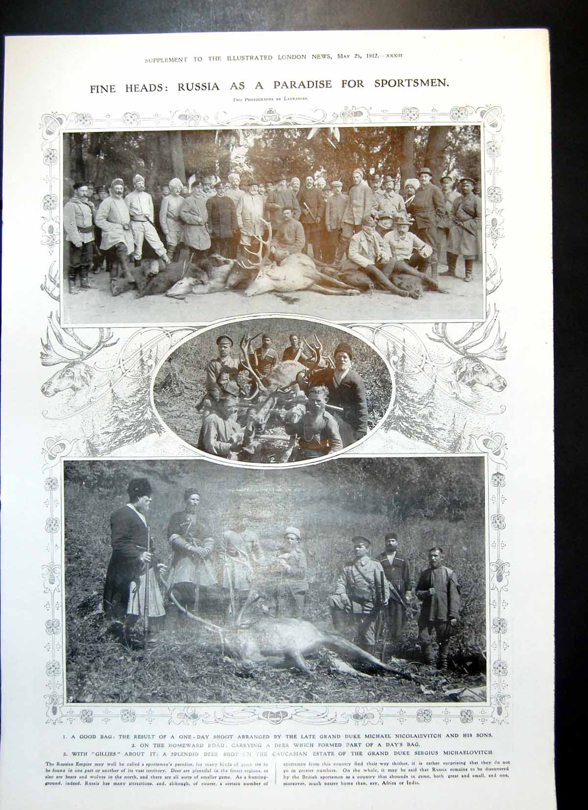 Antique Old Print Russia Paradise Sportsmen English Bank St Petersburg 1912