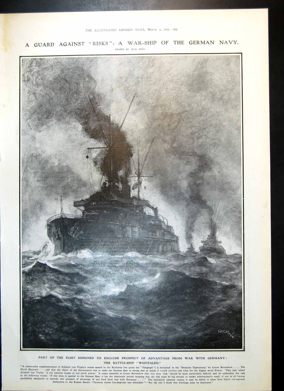 Old Antique Print German Warship Westfalen Viscountess Wolverhampton 1911 20th