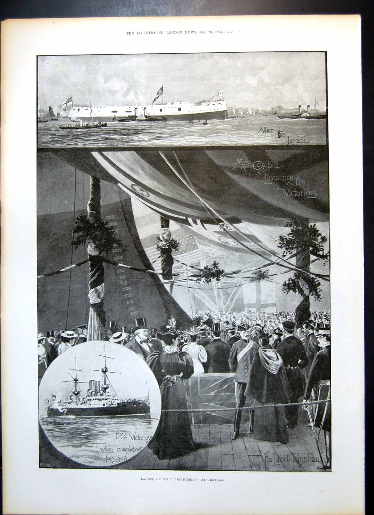 Old Antique Print Launch Hms Victorious Monument Admiral Korniloff 1895 19th
