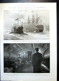 Antique Old Print Interior Submarine Submerged French Field Artillery 1902 20th