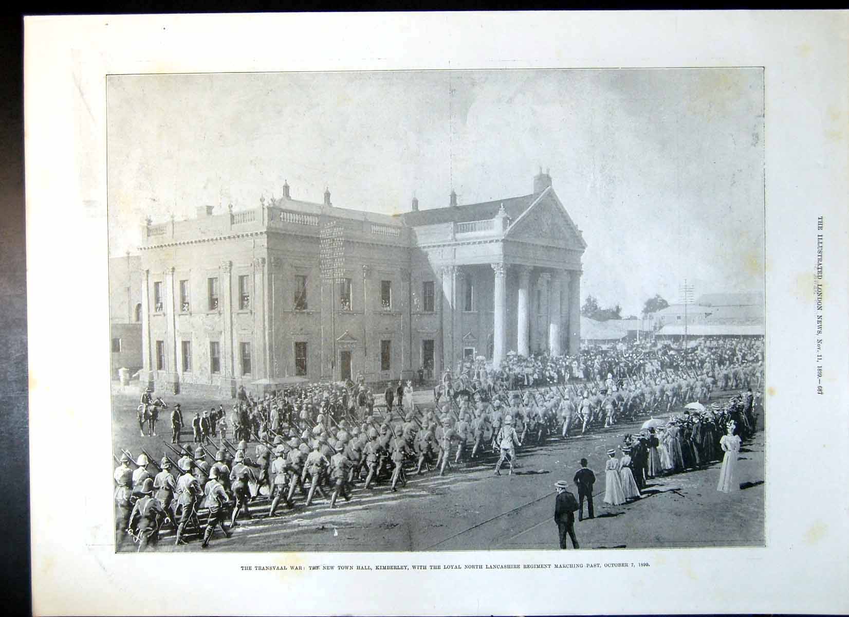 Antique Print Transvaal War Town Hall Kimberley Quick Firing Artillery 1899