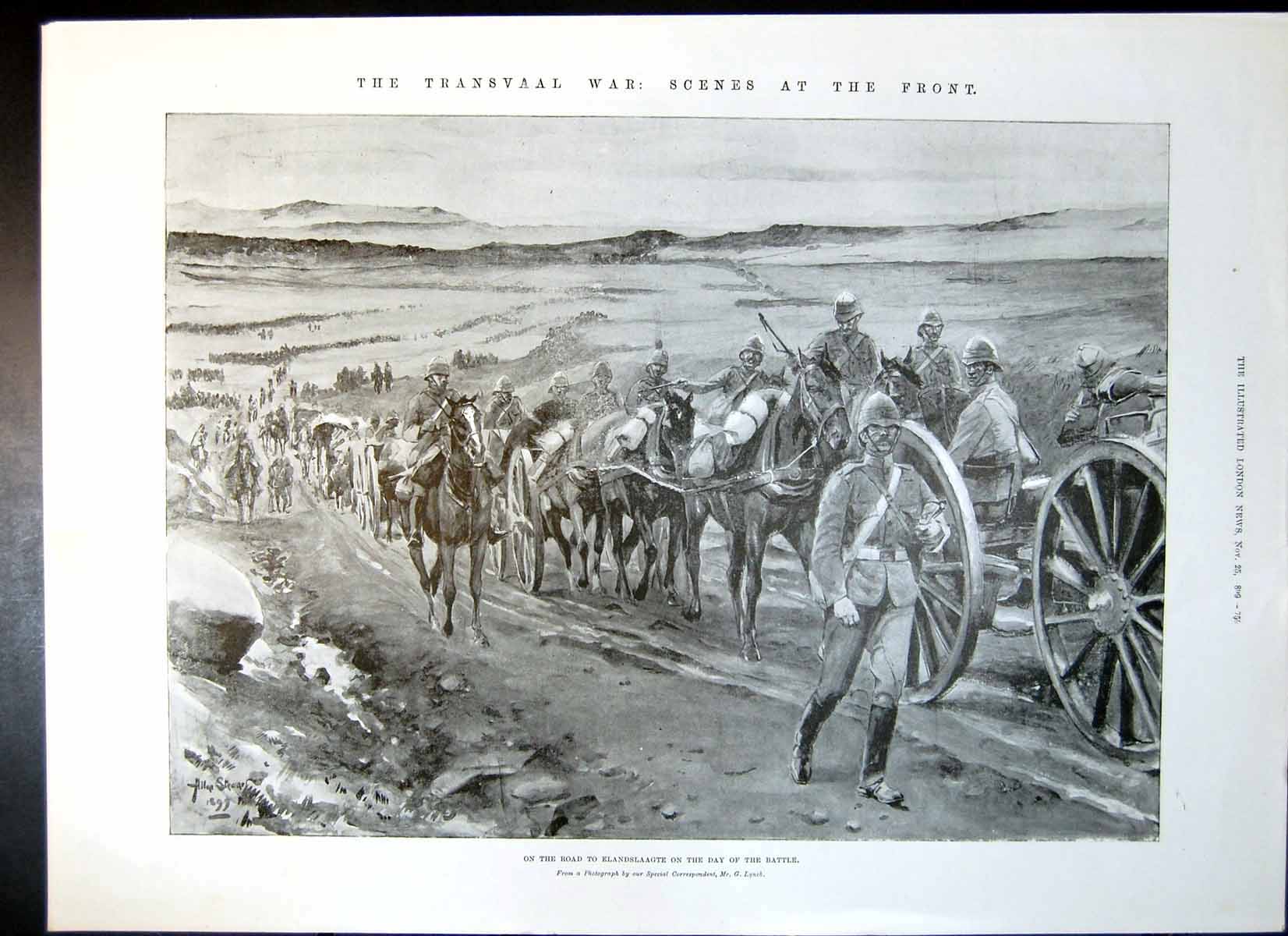 Antique Old Print Transvaal War Elandslaagte Officers Mountain Battery 1899