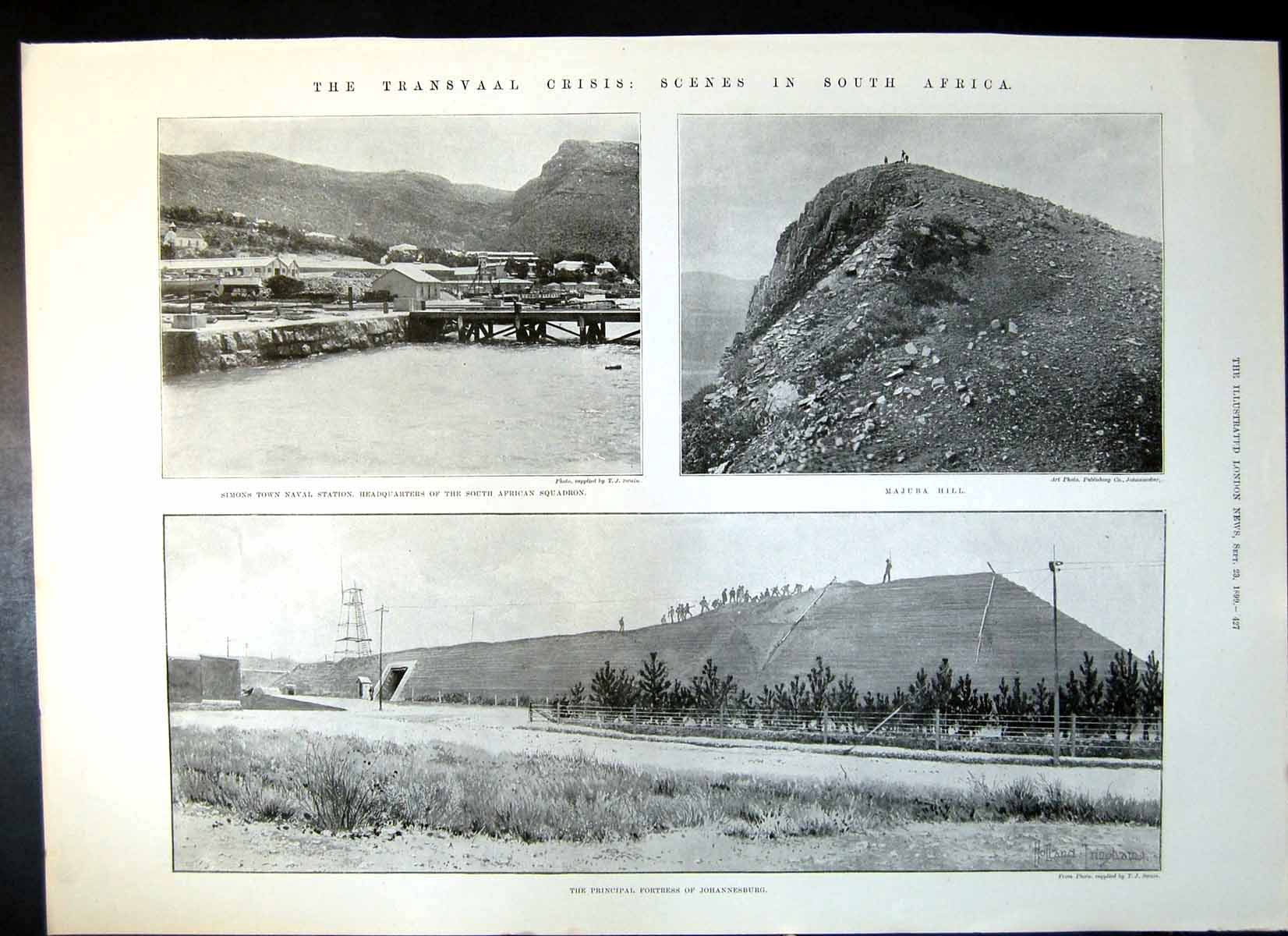Antique Print Transvaal Majuba Hill Fortress Johannesburg Orange River 1899