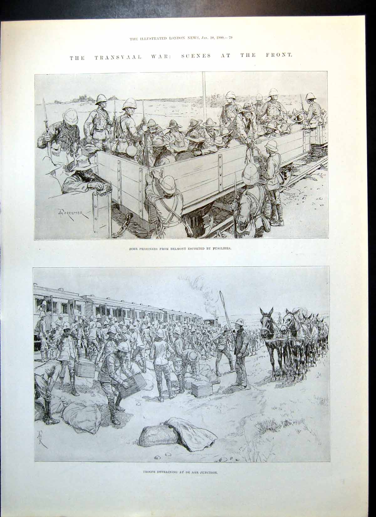 Antique Old Print Transvaal War Troops Front Boer Armaments Johannesburg 1900