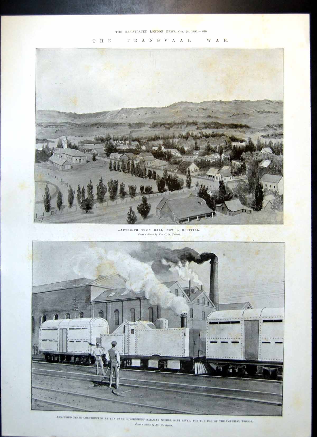 Antique Print Transvaal War Ladysmith Townhall Hospital Armoured Train1899 19th