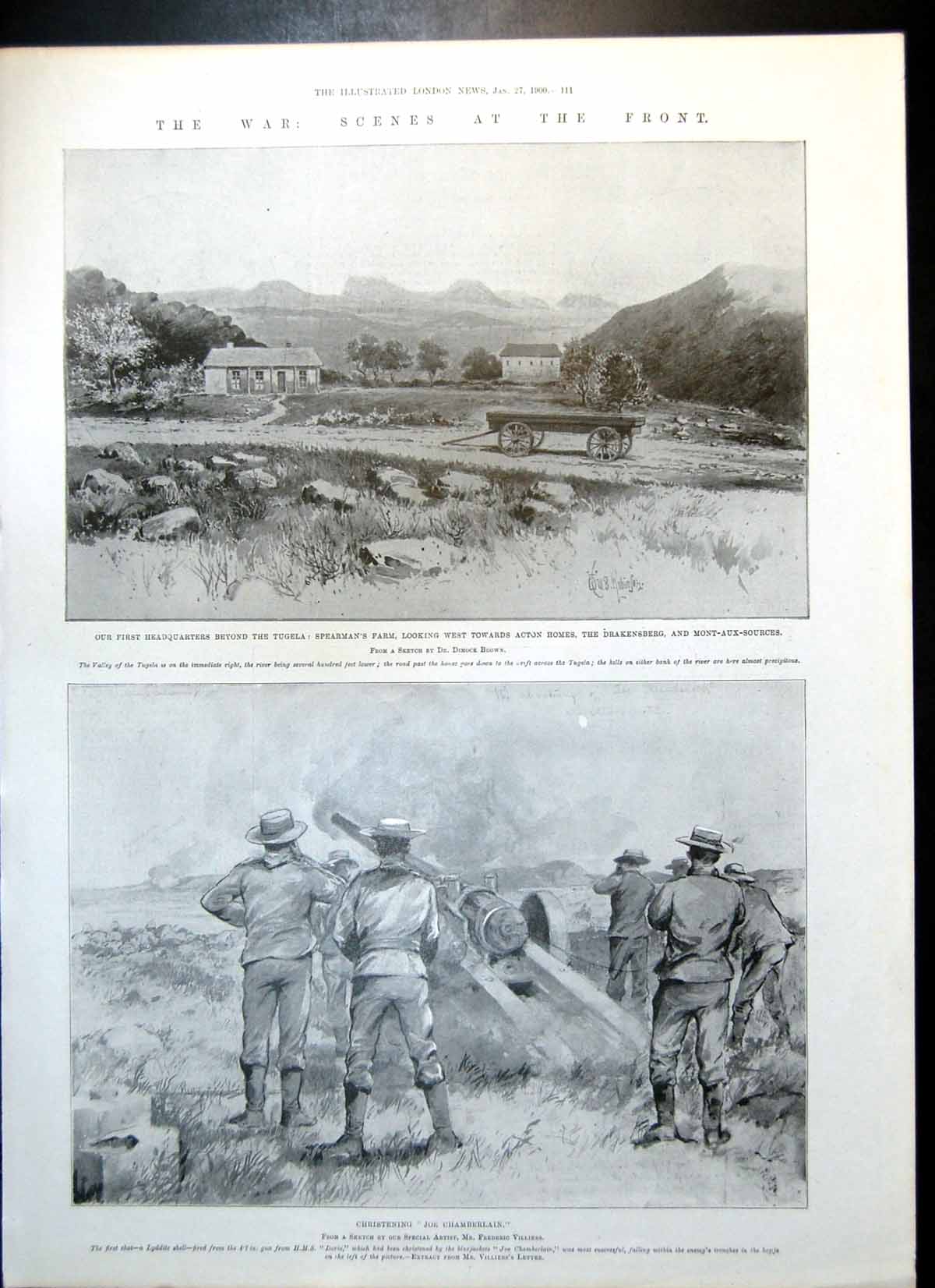 Old Antique Print War H Q Tugela Shell Fired Gun Hms Doris Duke Teck 1900 20th