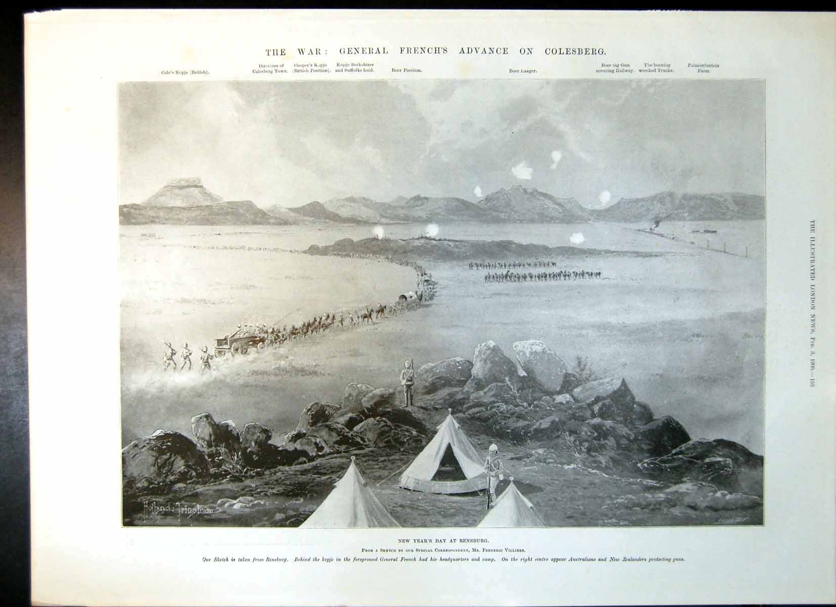 Antique Print War General French Advance Colesberg Gen Joubert Laager 1900 20th