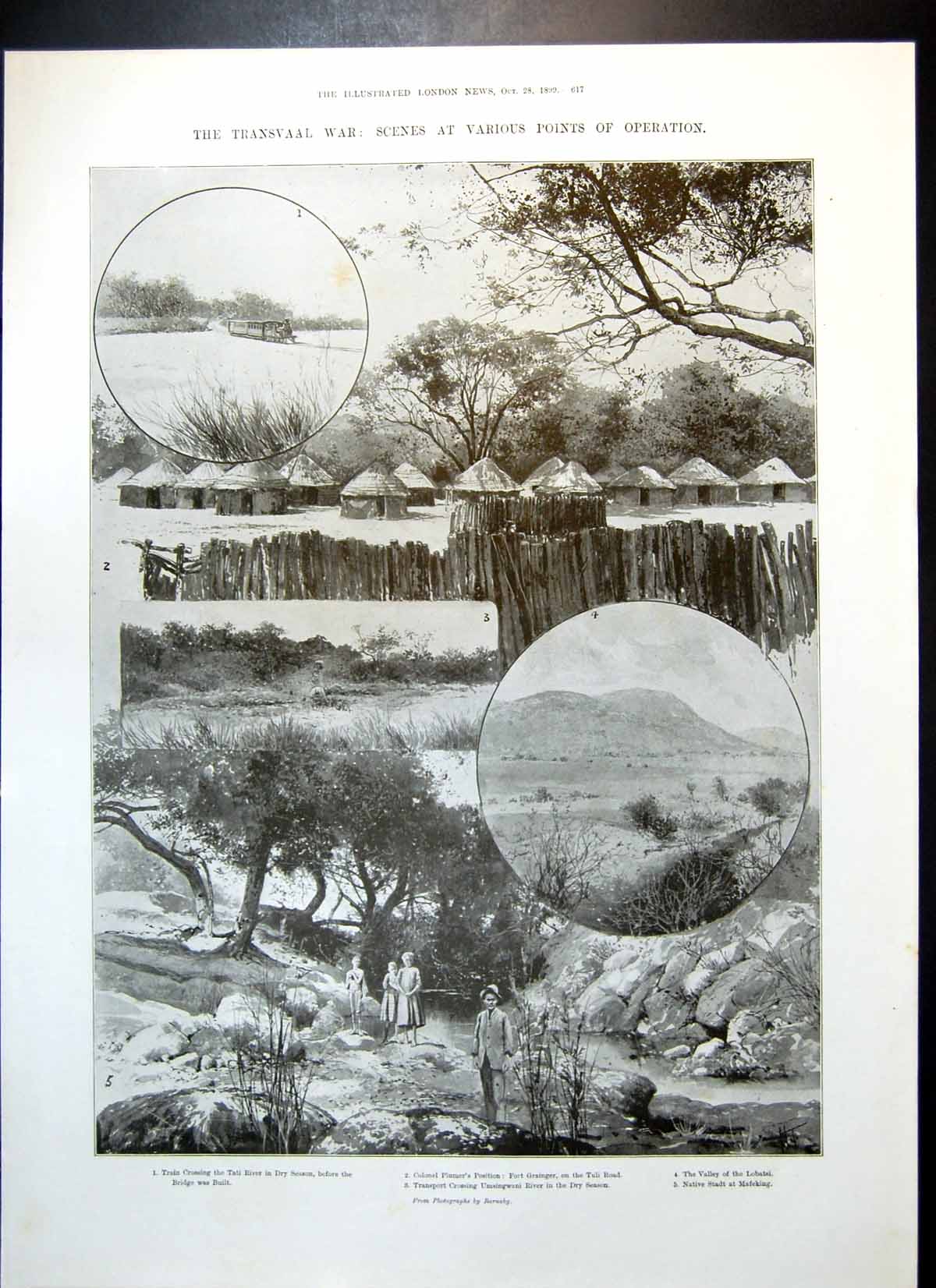 Antique Old Print Transvaal War Tati River Stadt Mafeking Bloemfontein 1899