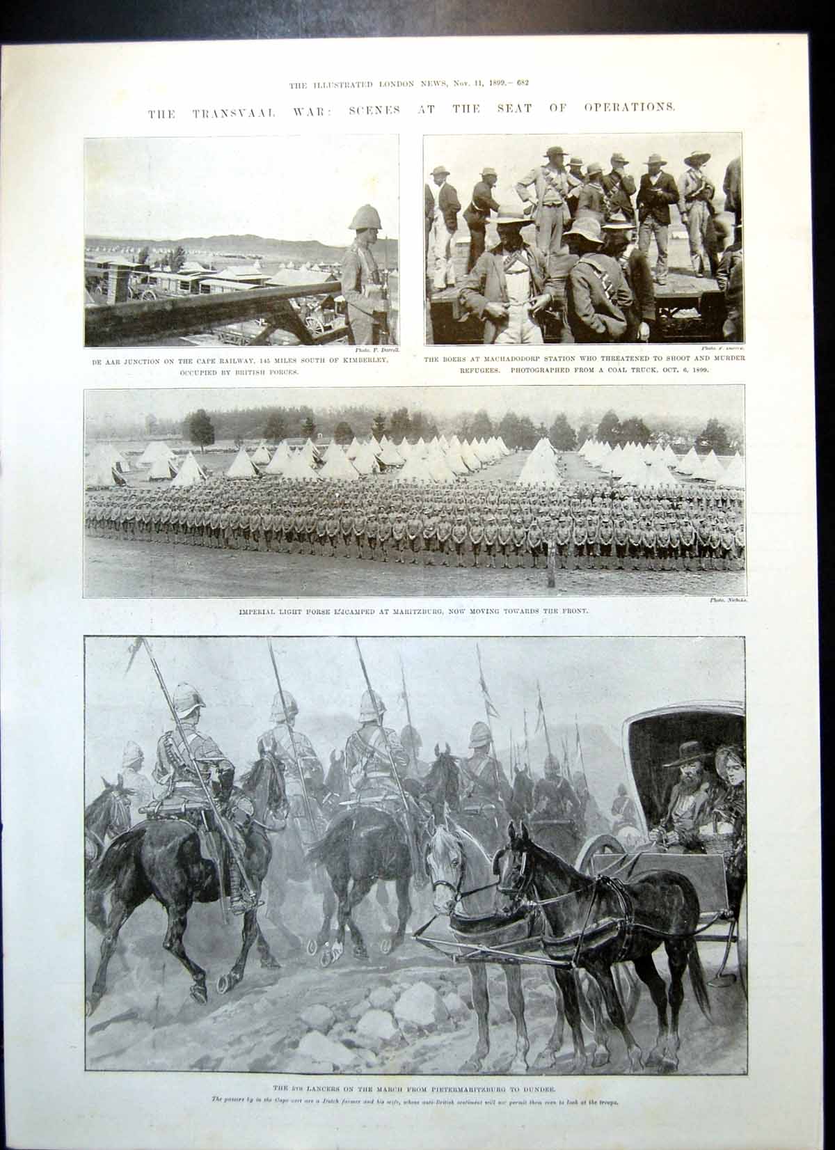 Old Antique Print Transvaal War Boers Machadodorp 5Th Lancers March 1899