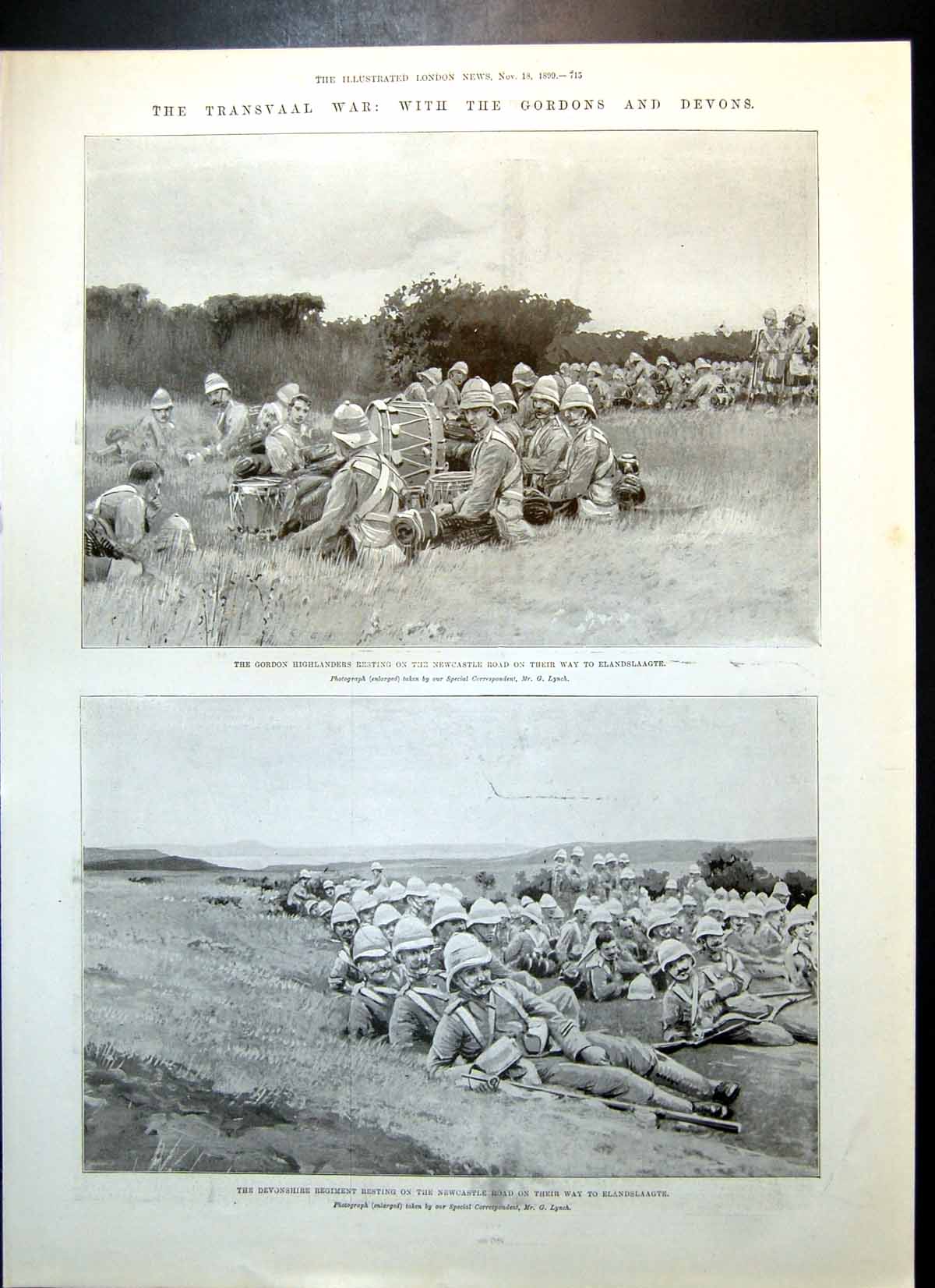 Antique Old Print Transvaal War Gordon Highlanders Battle Elandslaagte 1899