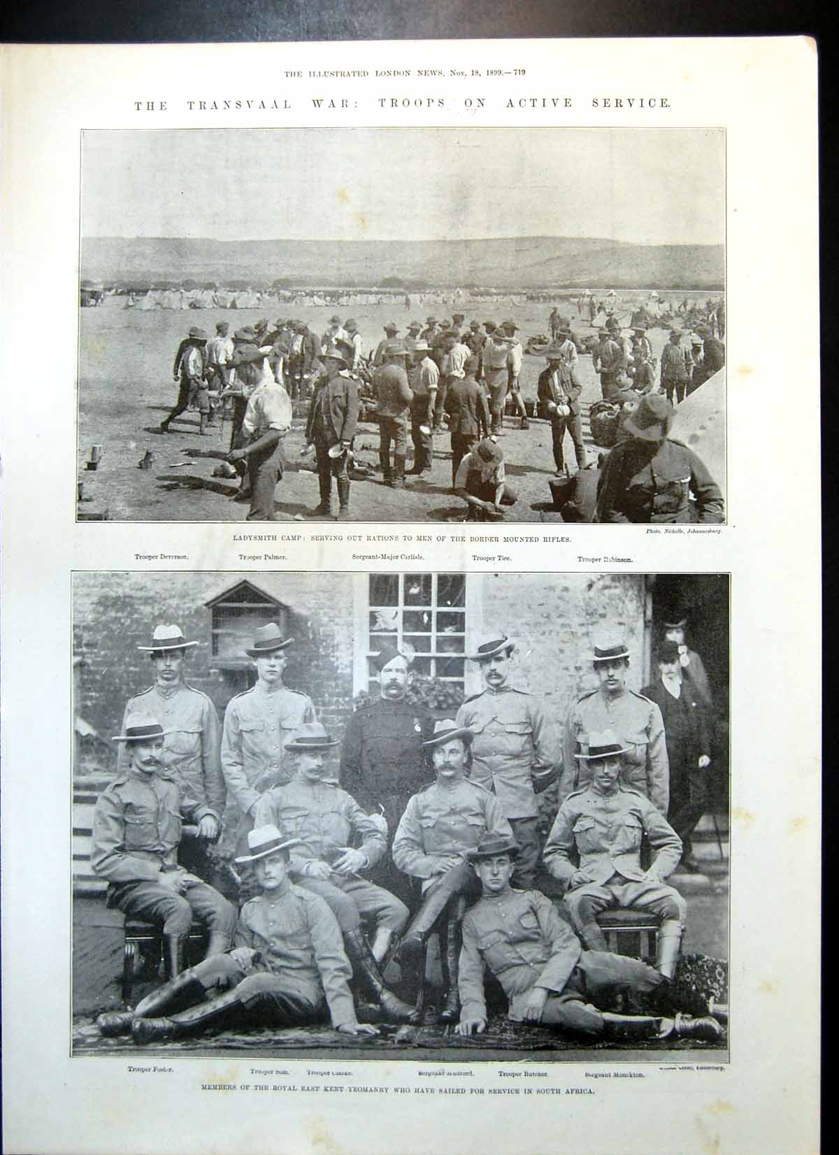Antique Old Print Transvaal War Ladysmith Camp Military Pietermaritzburg 1899