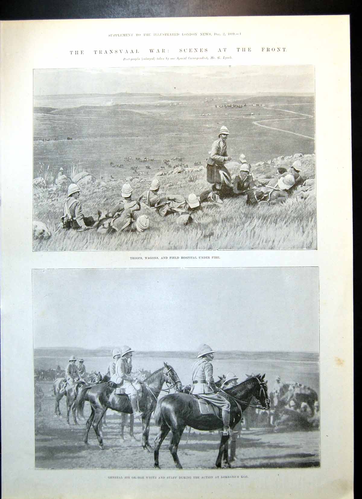 Old Print Transvaal Gen George White Lombards Kop Battle Rietfontein1899 19th