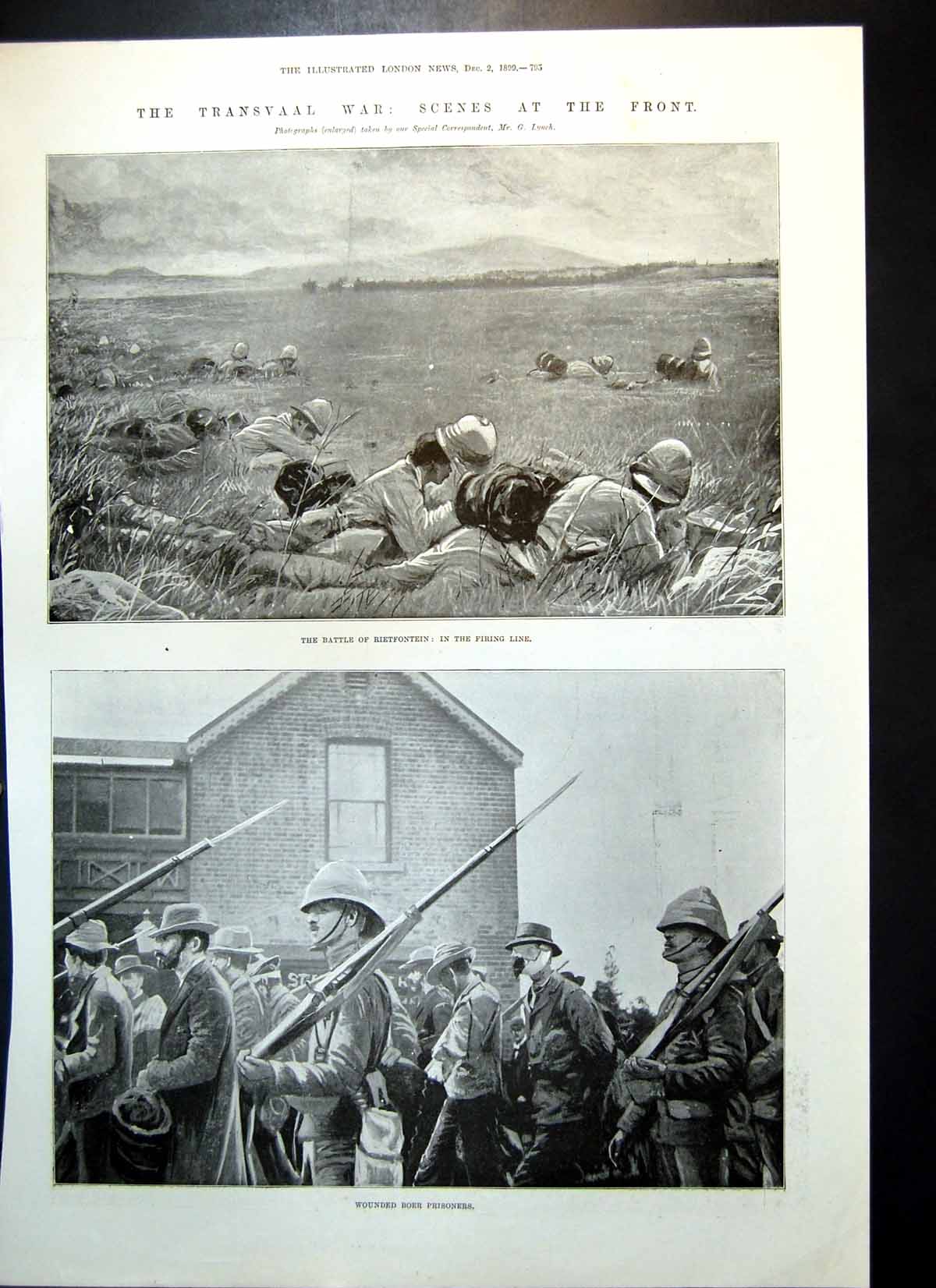 Antique Old Print Transvaal Battle Rietfontein Officers Killed Ambulance 1899