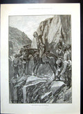 Original Old Antique Print Trouble Gilgit March Siers Horse Two Men Rifles 1892