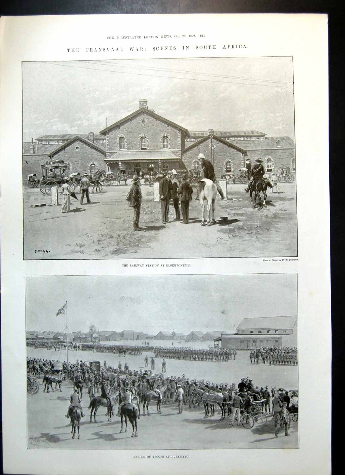 Old Antique Print Transvaal War Review Troops Bulawayo Bloemfontein 1899 19th