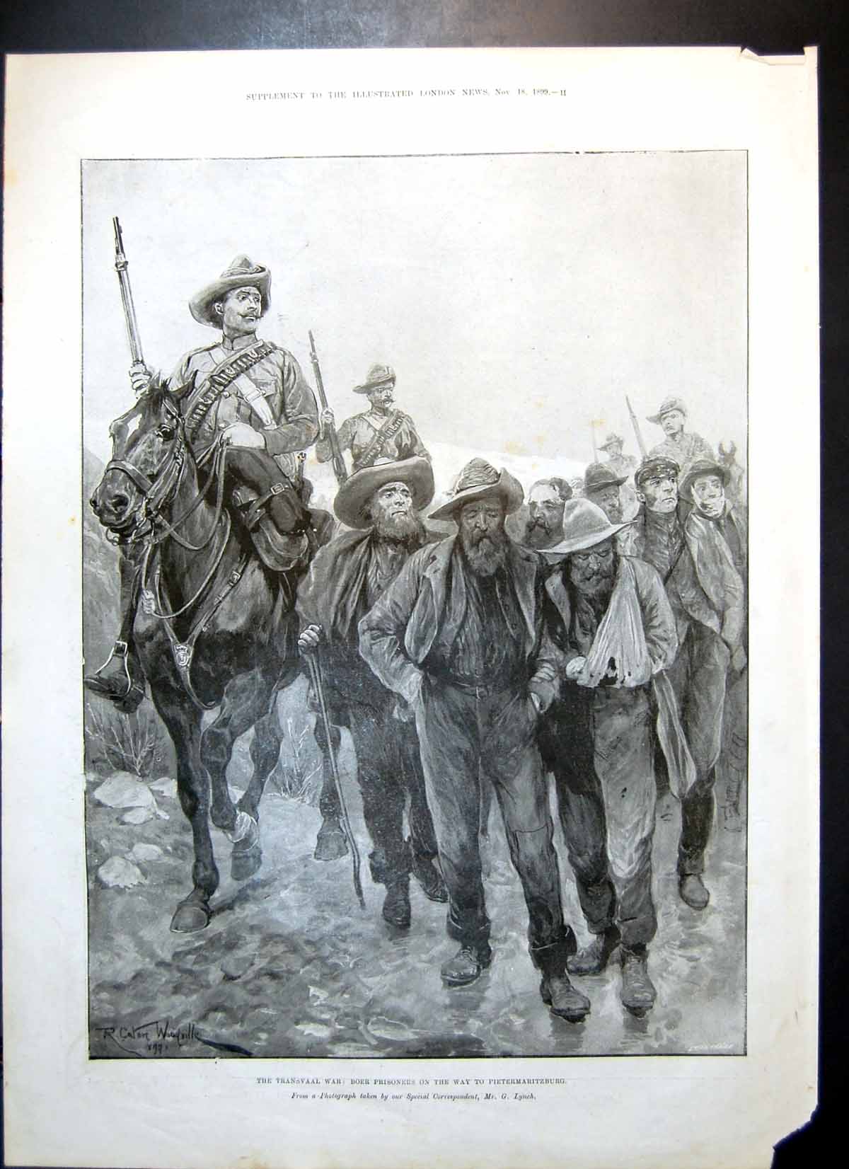 Original Old Antique Print Boer Prisoners Pietermaritzburg HousehCavalry 1899