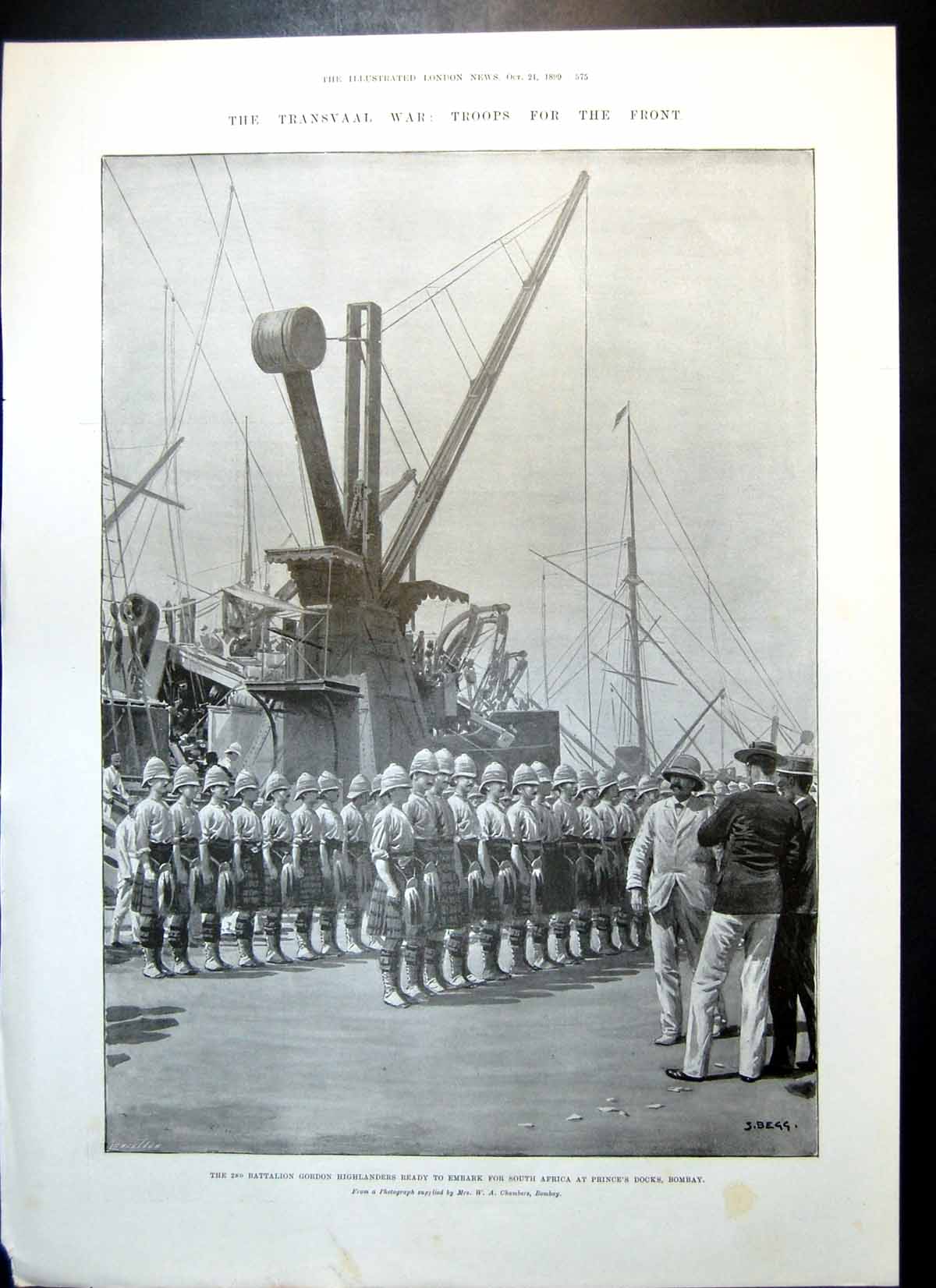 Antique Old Print Transvaal War Gordon Highlanders Bloemfontein Market 1899