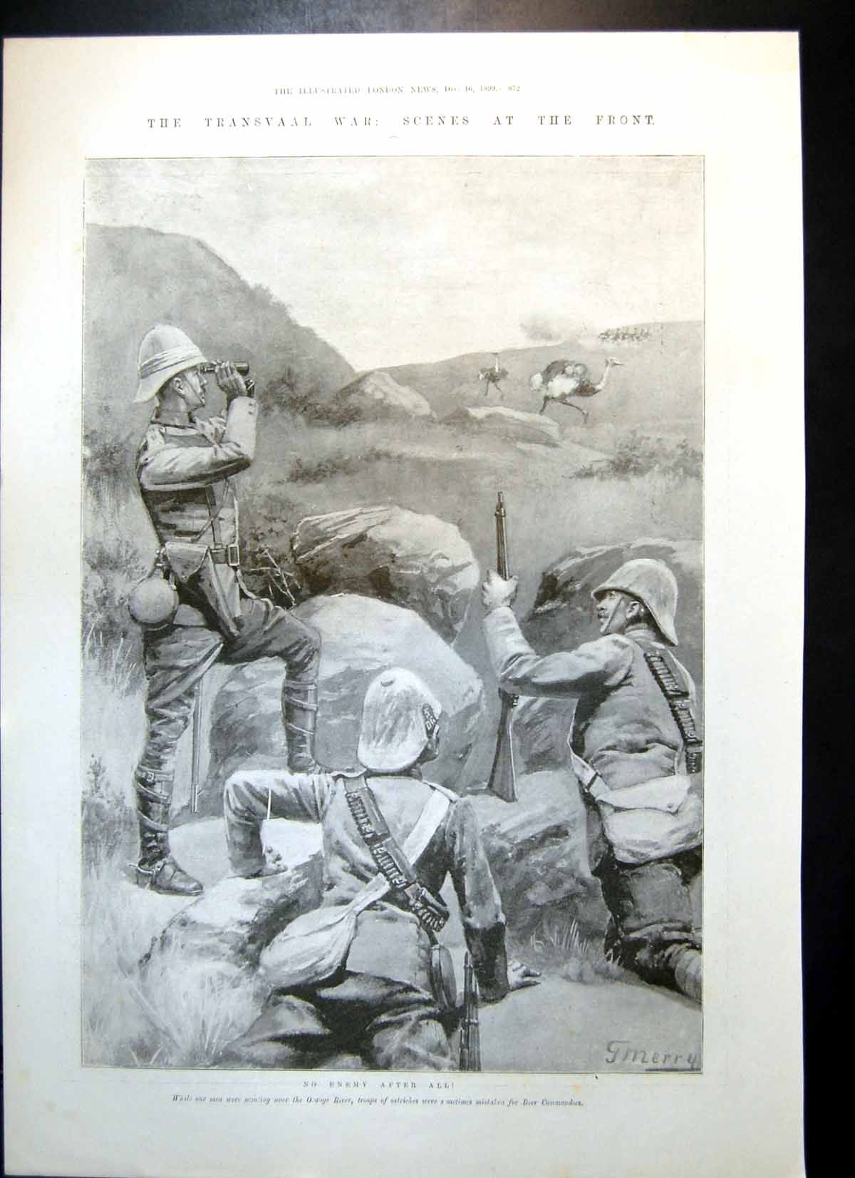 Old Antique Print Transvaal War Troops Drumhead Service Kaffir Spies 1899 19th