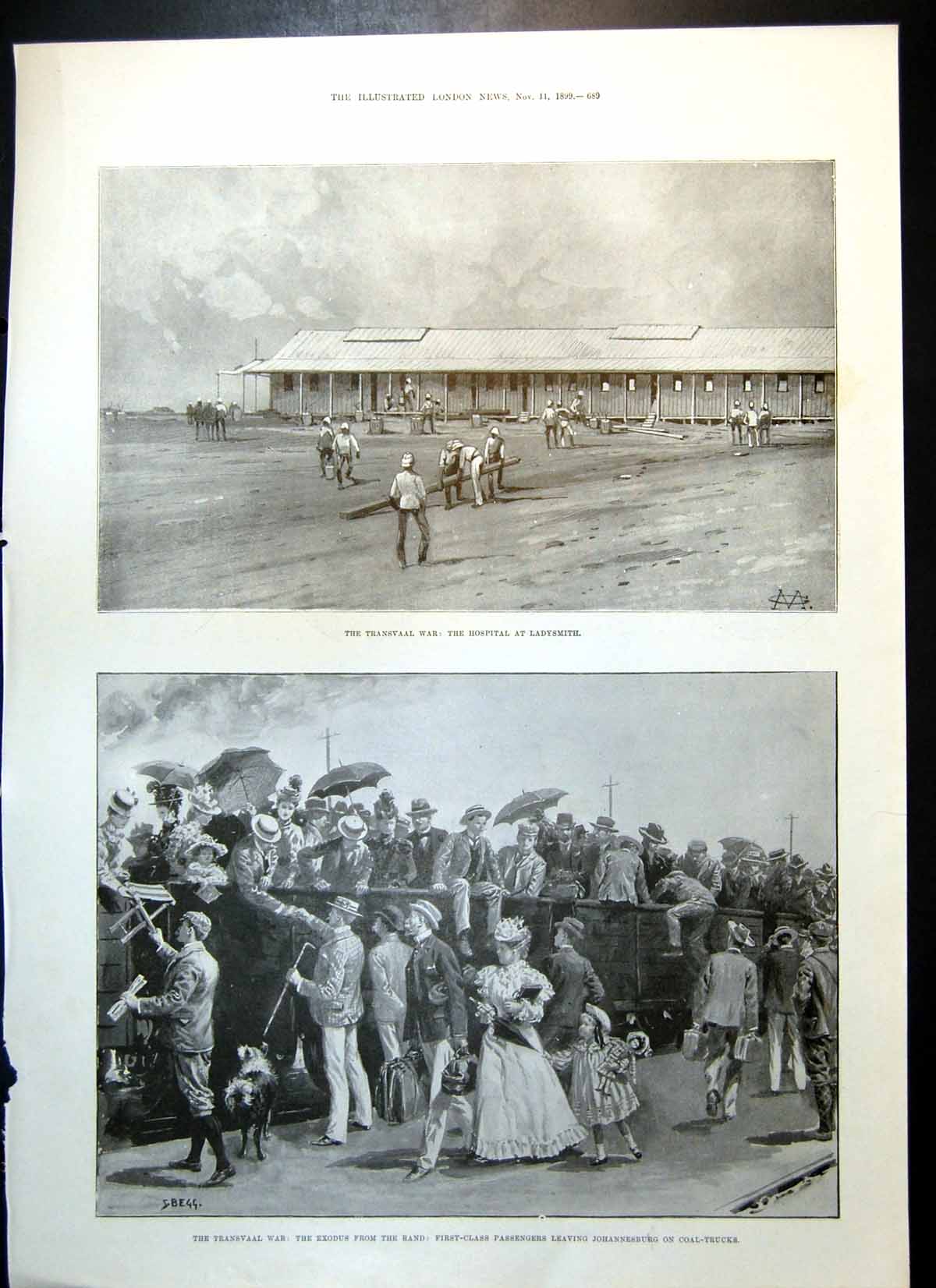 Antique Print Hospital Ladysmith Exodus Rand Johannesburg Coal Trucks 1899 19th