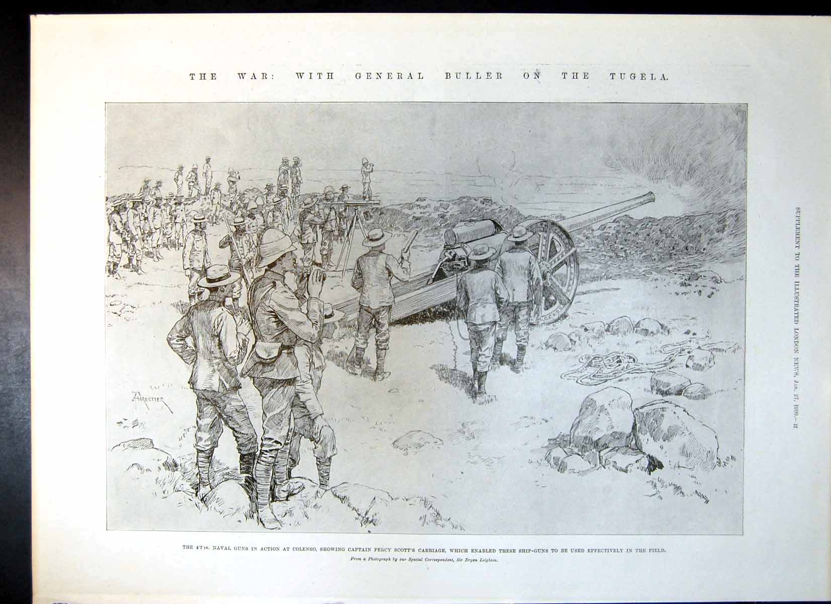 Antique Old Print General Buller Tugela South African Light Horse De Aar 1900