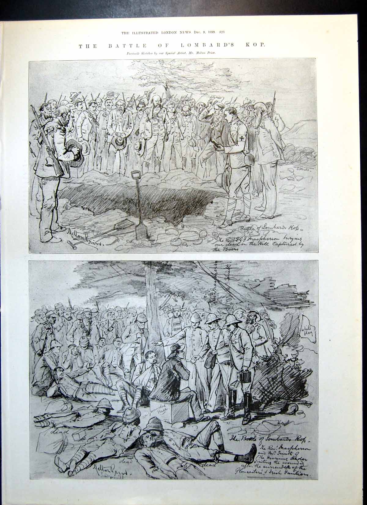 Antique Old Print Melton Prior Sketches Battle Lombards Kop Australians 1899
