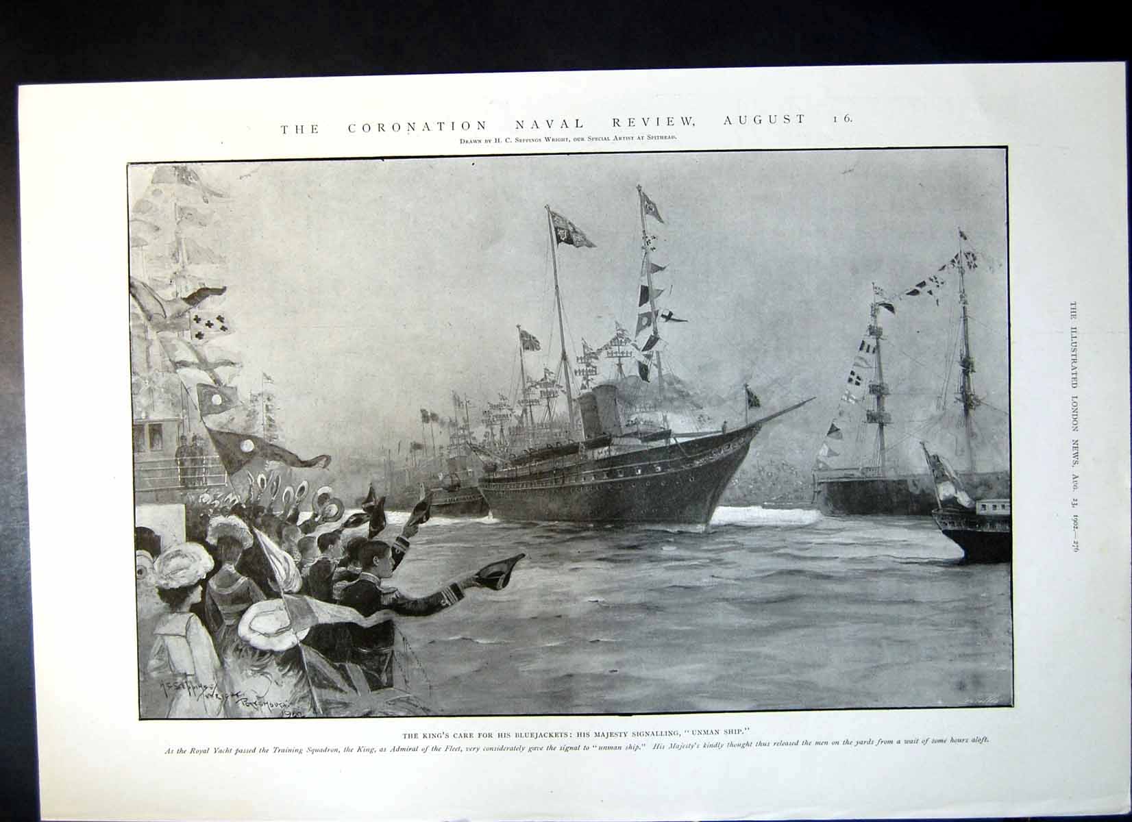 Original Old Antique Print Coronation Naval Review Visit Shah Dover London 1902