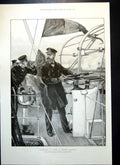 Antique Old Print Ssignalling On Board British Ironclad H Leigh-Bennett 1897