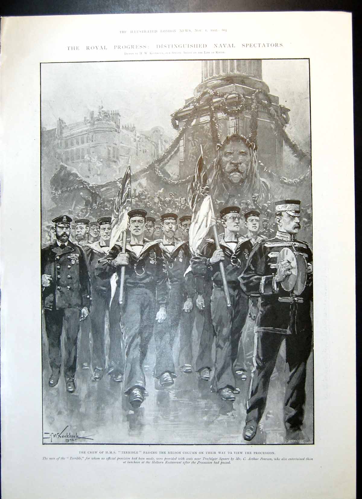 Antique Print Crew Hms Terrible Nelson Column Edinburgh Review S Smith 1902