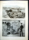 Antique Print Naval Manoeuvres Gun Drill Ships Baoats Wedding Lambeth 1894 19th