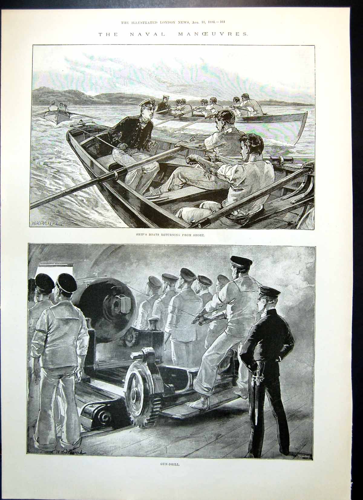 Antique Print Naval Manoeuvres Gun Drill Ships Baoats Wedding Lambeth 1894 19th