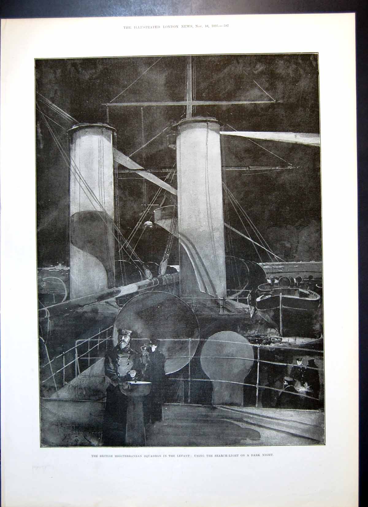 Old Antique Print British Mediterranean Squadron Levant Count Taaffe 1895 19th