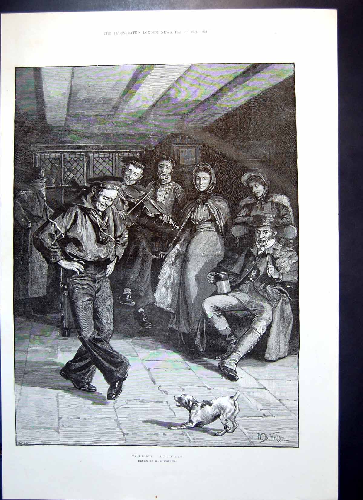 Antique Print Jacks Alive Sailor Dancing Dog Hat Floor Ladies Watching 1891
