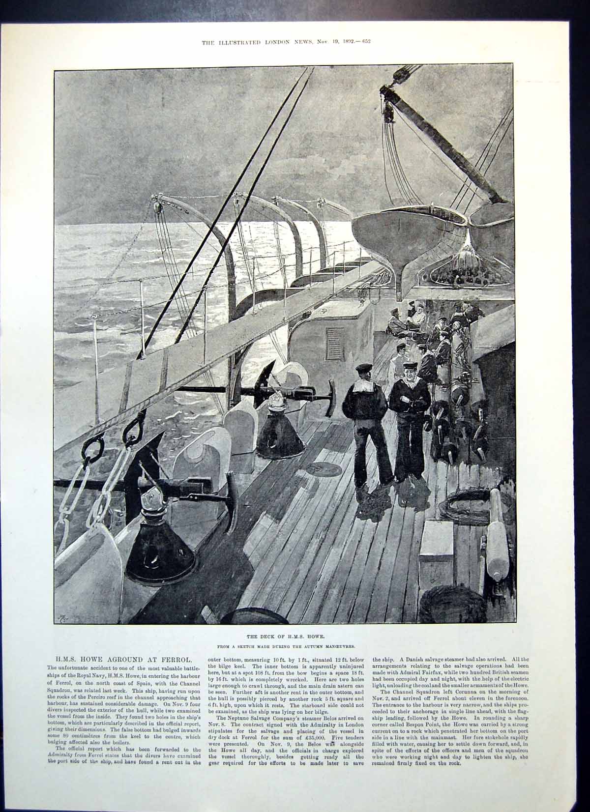 Antique Print Deck Hms Howe Laureates Davenant Dryden Shadwell Eusden 1892 19th