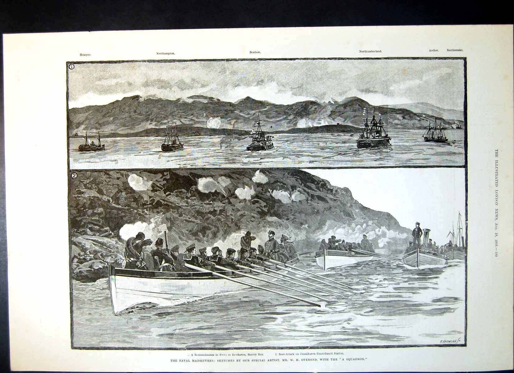 Antique Old Print Naval Manoeuvres A Squadron Board Hms Northumberland 1888