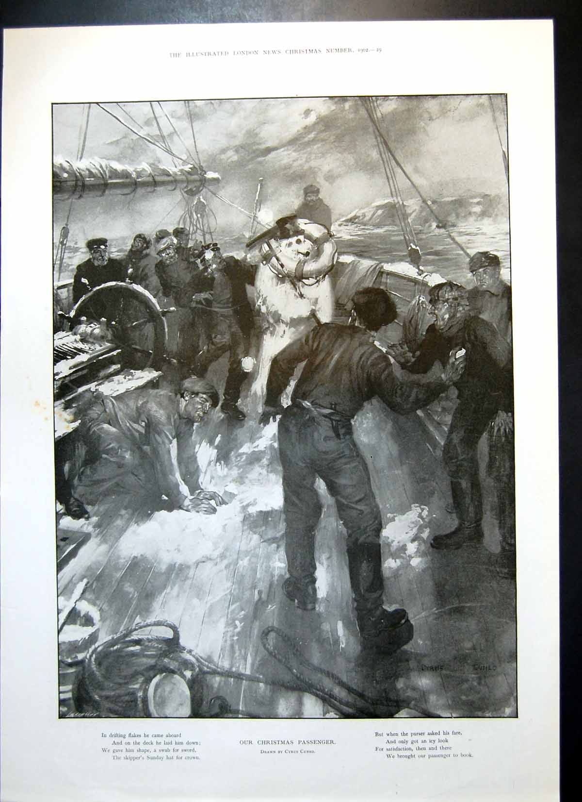 Antique Print Christmas Passenger Snowman Aboard Lion Tent West Africa 1902