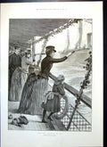Old Antique Print Christmas Greetings Sea Newgate Prison Demolished 1888 19th