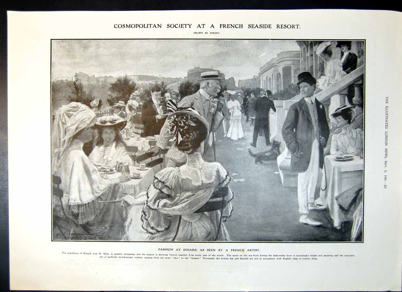 Original Old Antique Print Fashion Dinard Norway Ice Blocks Steamer London 1906