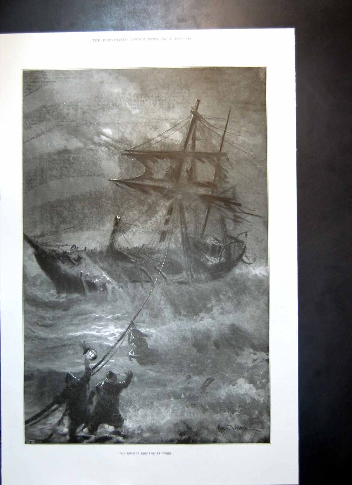 Old Print Rocket Brigade Work Ship Rescue Hill Camp Manoeuvres India1898 19th