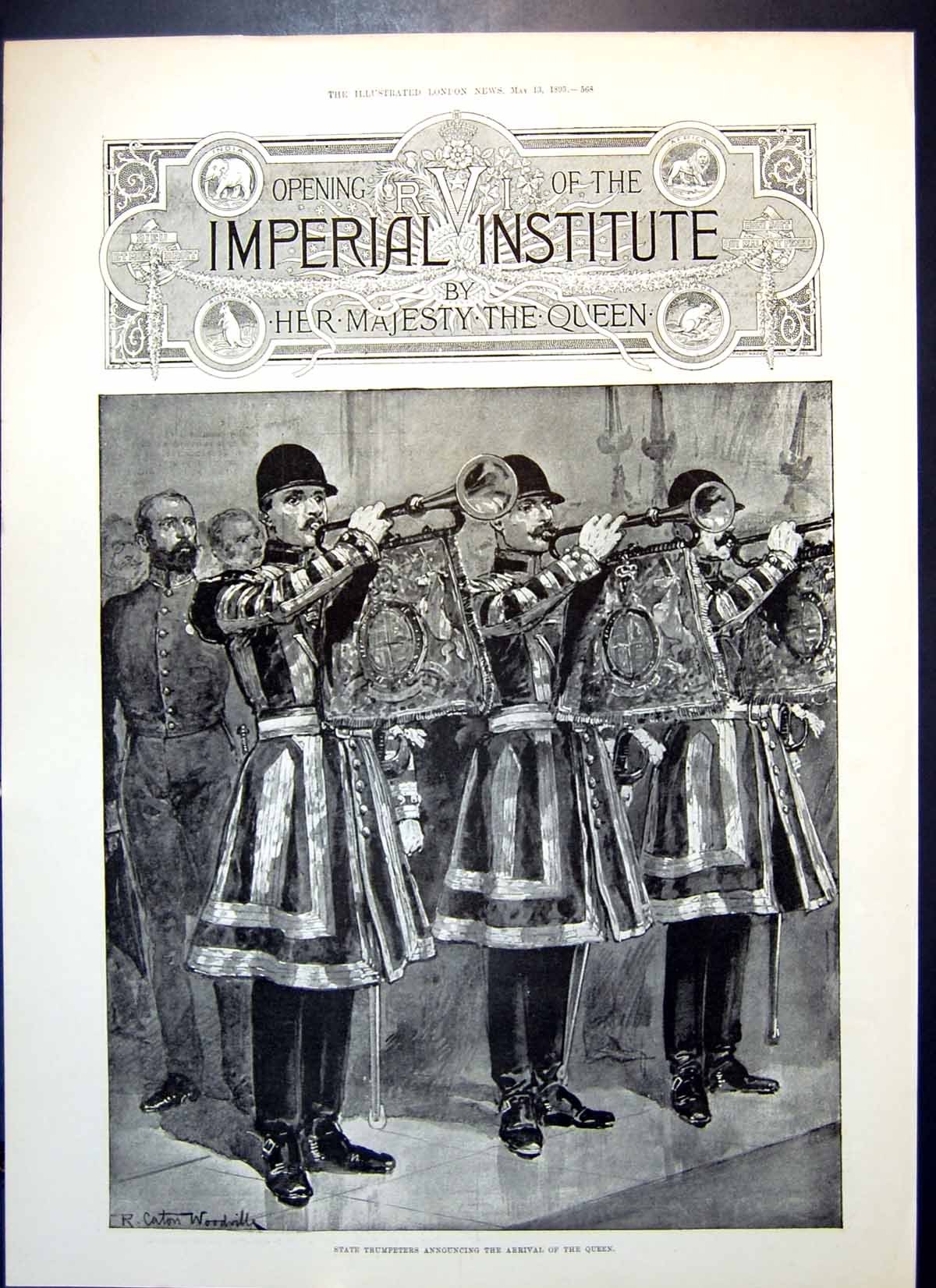 Old Print Opening Imperial Institute Queen State Trumpeters Corridor 1893 19th