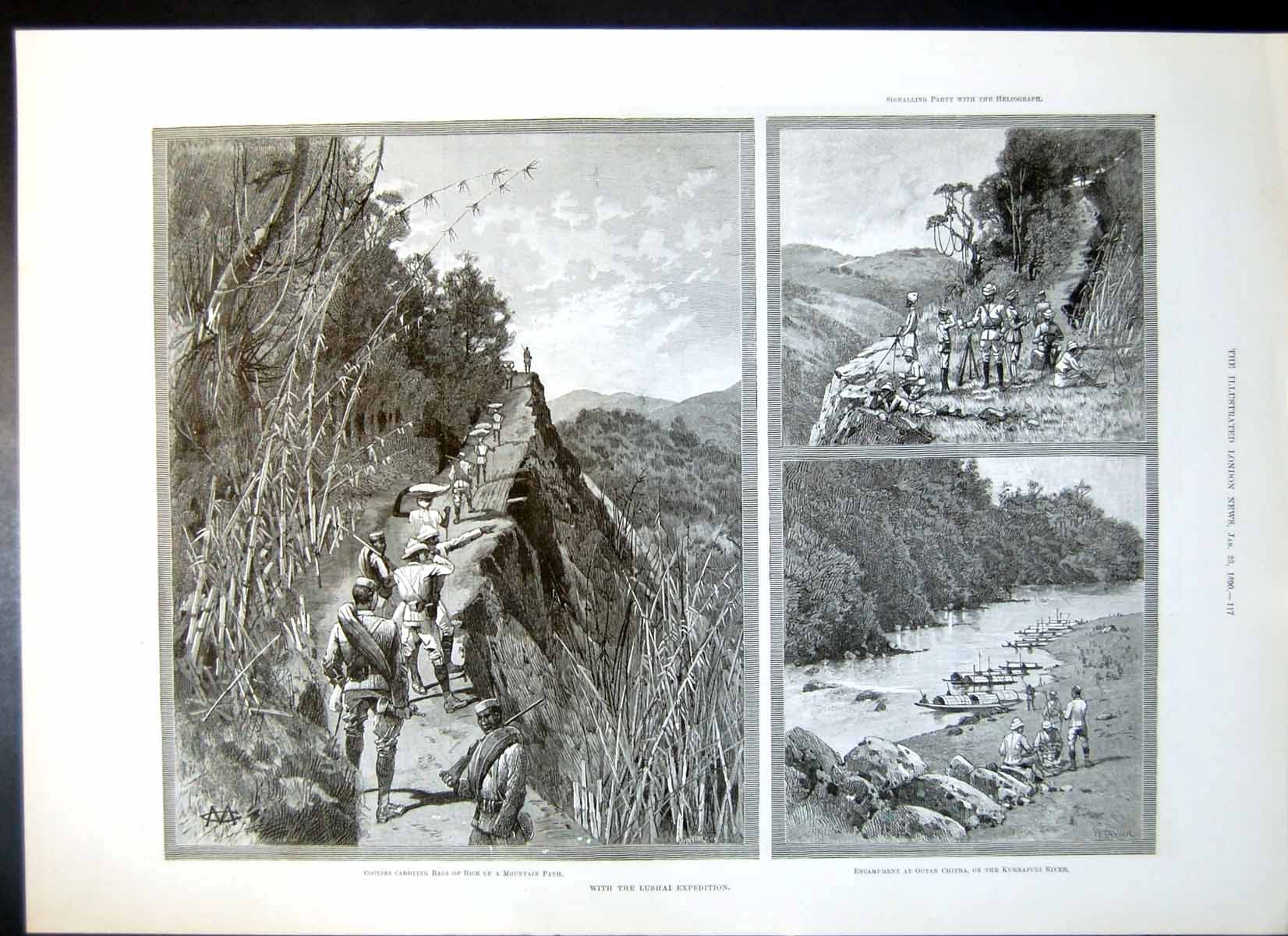 Antique Print Lushai Expedition Coolies Outan Chitra New Year New York 1890