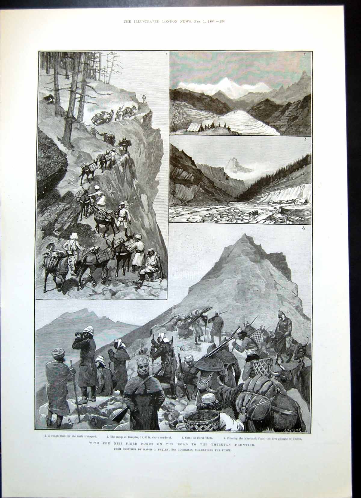 Old Antique Print Niti Field Force Thibet Camp Bamplas New York Snow 1890 19th