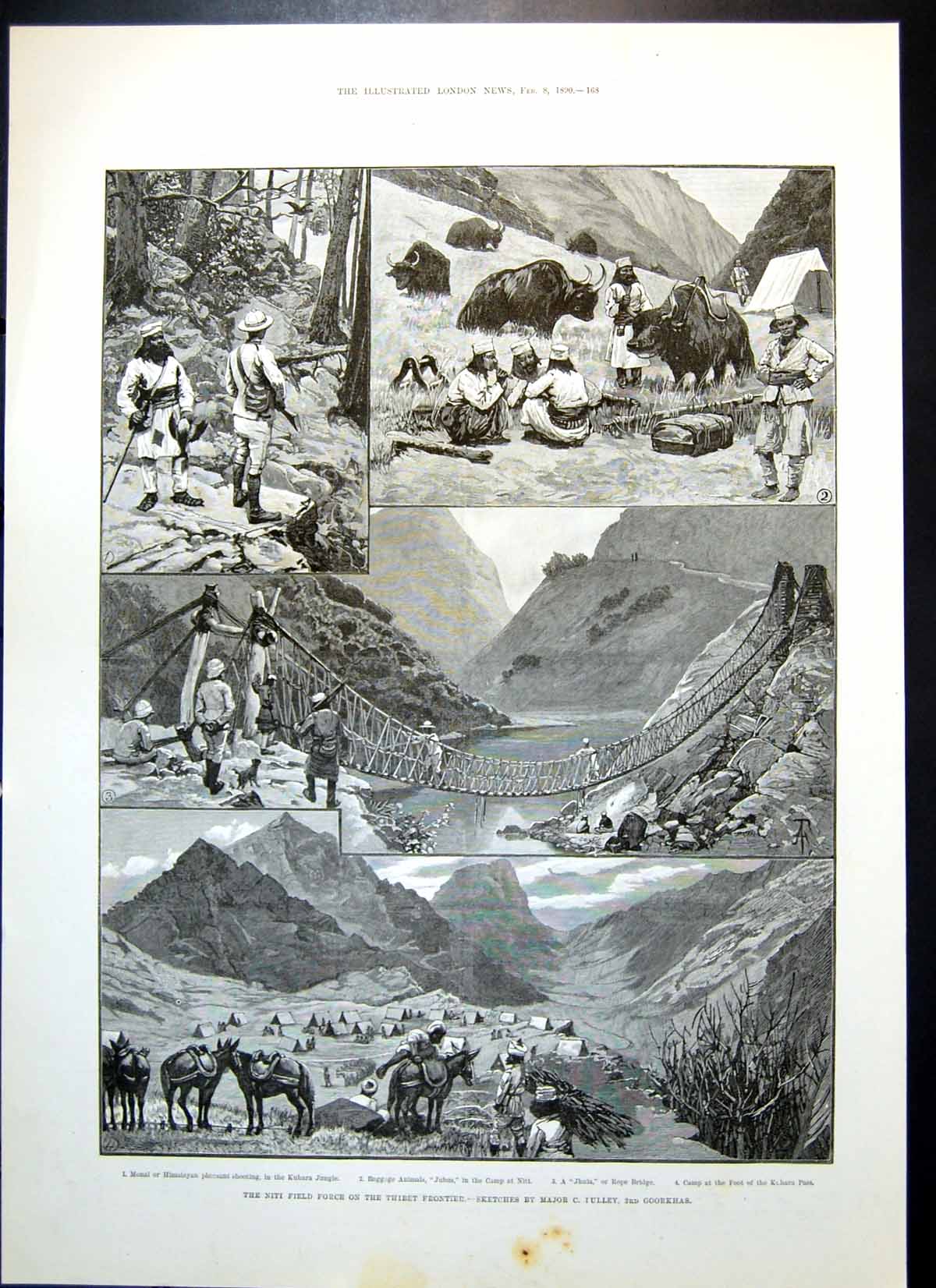 Old Print Sport Exhibition Grosvenor Gallery Niti Field Force Thibet 1890 19th