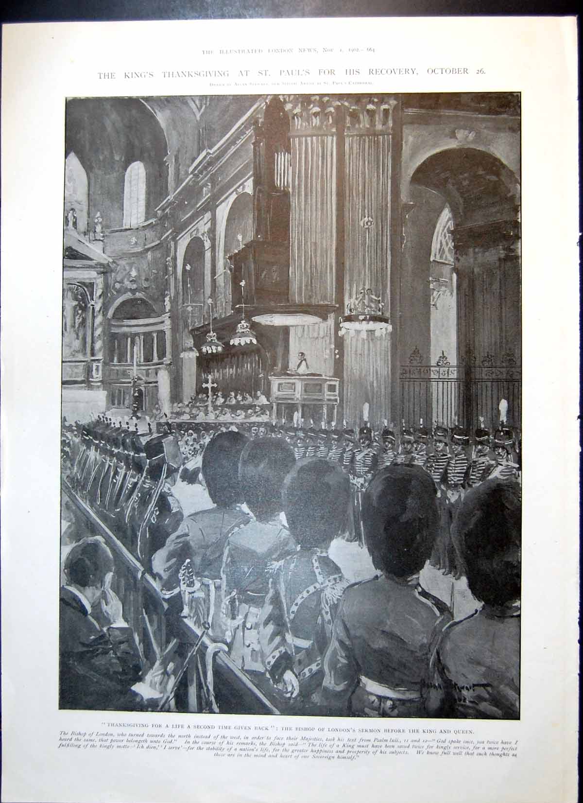 Original Old Antique Print Kings Thanksgiving Recovery St Pauls Cathedral 1902