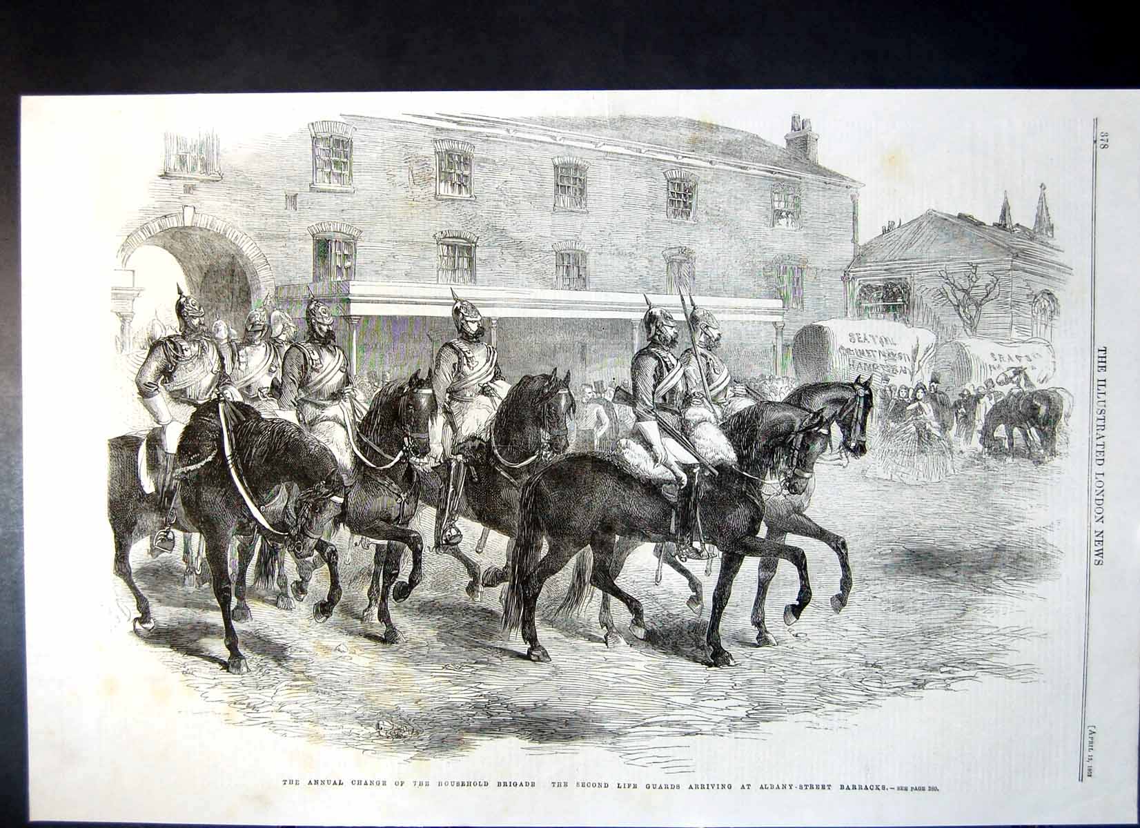 Old Antique Print Change HousehBrigade Life Guards Truncheon Goorkah 1862 19th