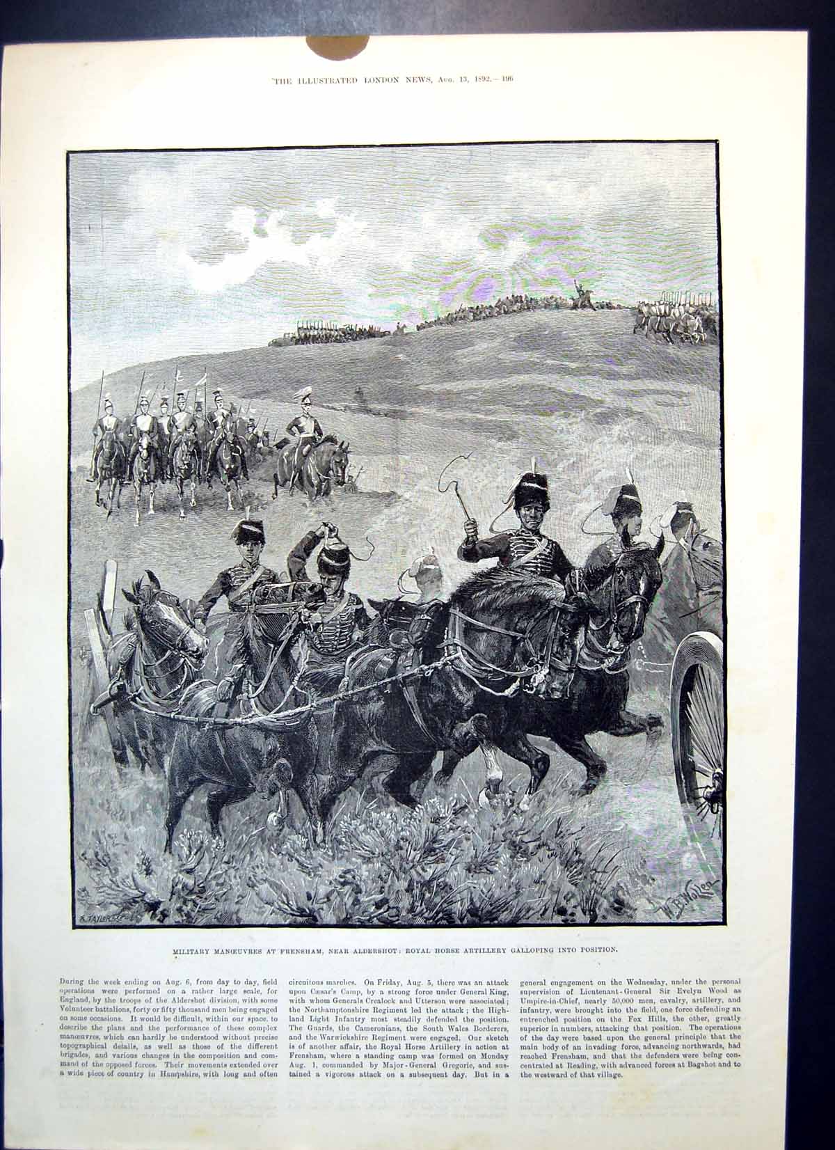 Old Antique Print Royal Horse Artillery Aldershot Movers Parliament 1892 19th