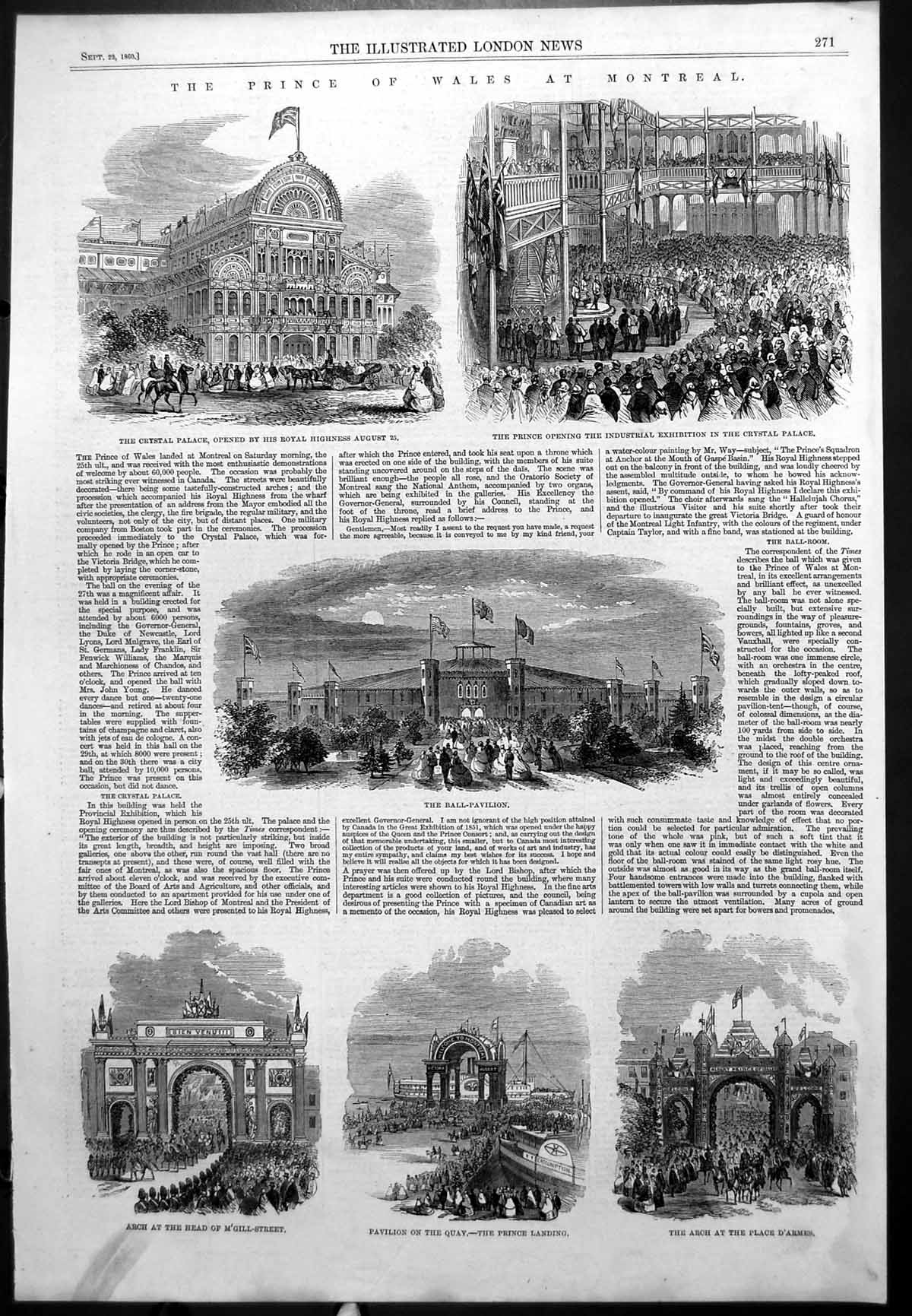 Old Print Prince Wales Montreal Industrial Exhibition Crystal Palace 1860 19th
