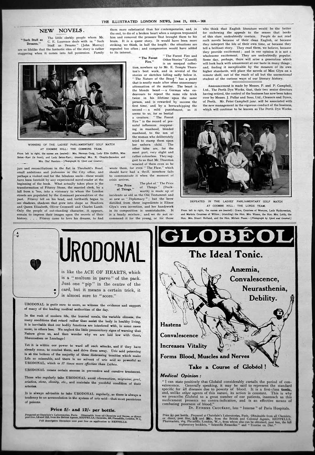 Antique Old Print Ladies Parliamentary Golf Match Coombe Hill Lords Team 1919